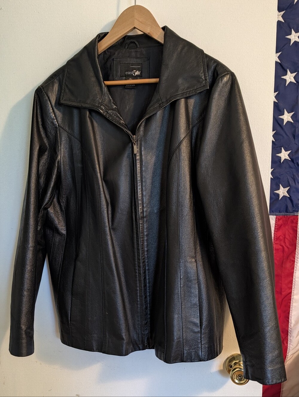 east 5th Black Leather Zip-Front Jacket